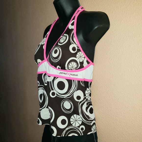ZEROXPOSUR Halter Tankini Swim Top Abstract Brown Pink Womens Size 10 - Picture 9 of 16